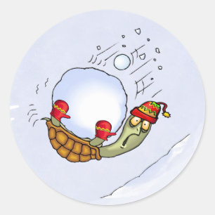 Turtle Snowball Ride Classic Round Sticker