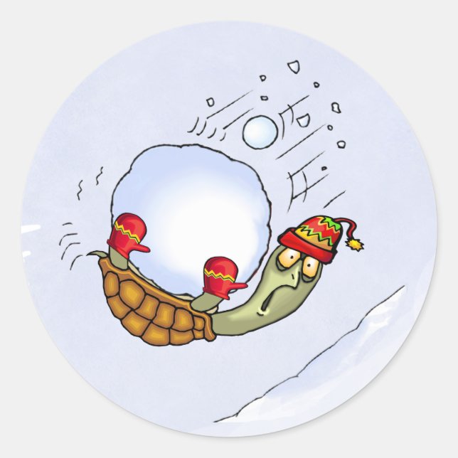 Turtle Snowball Ride Classic Round Sticker (Front)