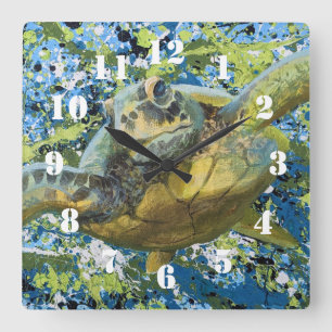 Turtle Splatter Art Square Wall Clock