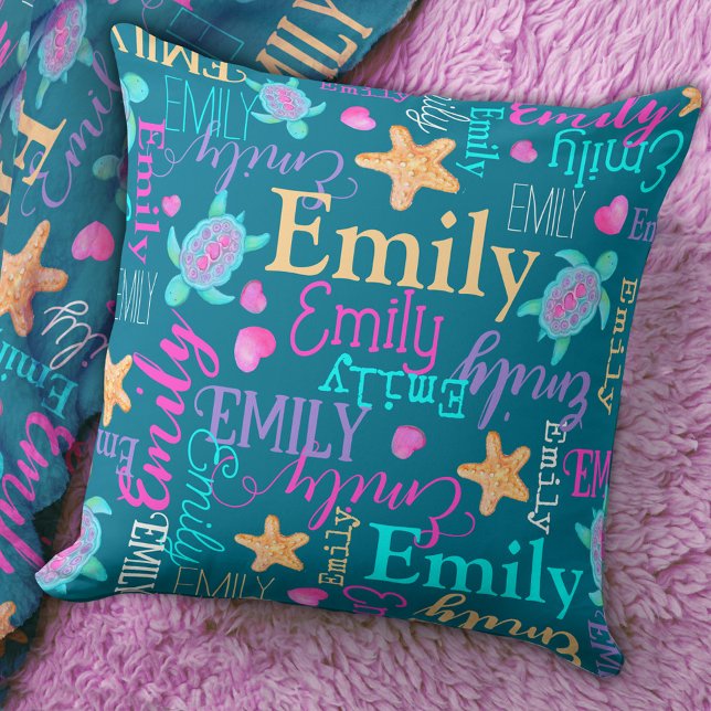 Turtle, starfish and hearts name patterned cushion (Creator Uploaded)