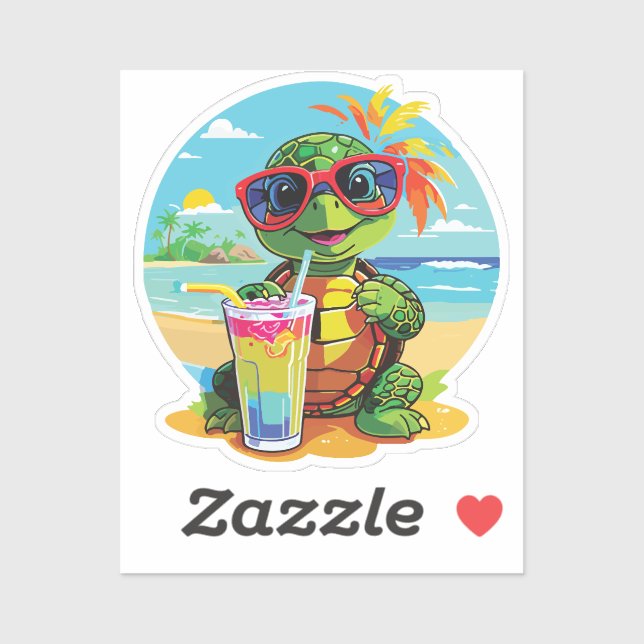 Turtle Sticker on the Beach with Sunglasses (Sheet)