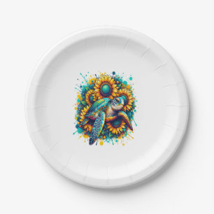 Turtle Sunflower Paper Plate