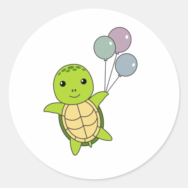 Turtle Sweet Animal Flies Balloons Children Classic Round Sticker (Front)