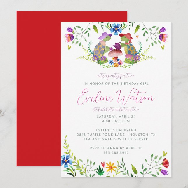 Turtle Tea Party Birthday Invitation (Front/Back)