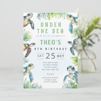 Turtle Theme Birthday Invite Ocean Animals Party