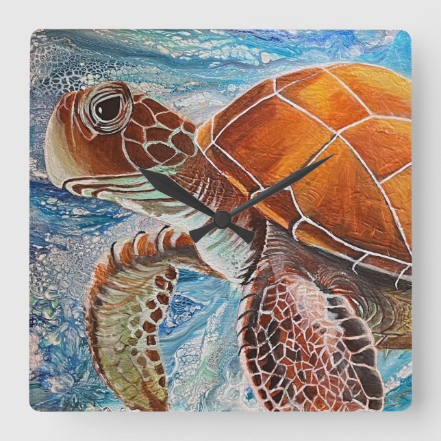 Turtle Time Square Wall Clock (Front)