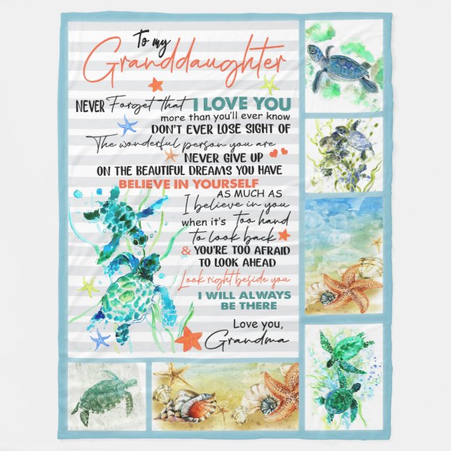 Turtle To My Granddaughter I Love you Fleece Blanket (Front)