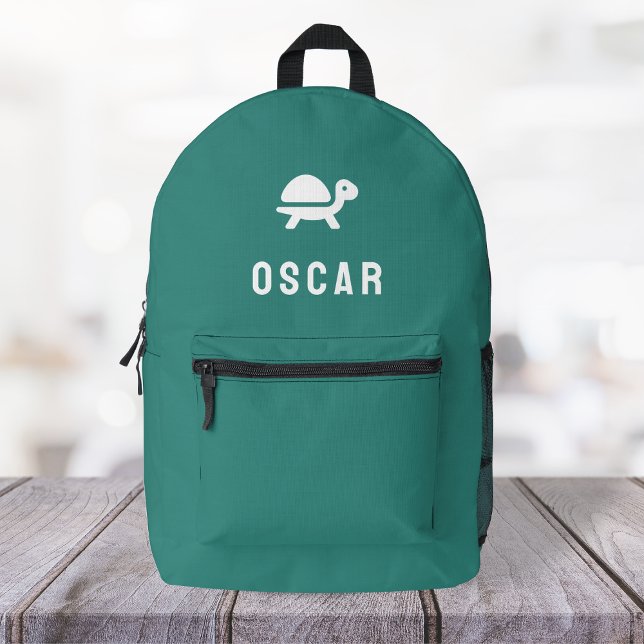 Turtle Tortoise Aqua Green Monogram Name Printed Backpack (Creator Uploaded)