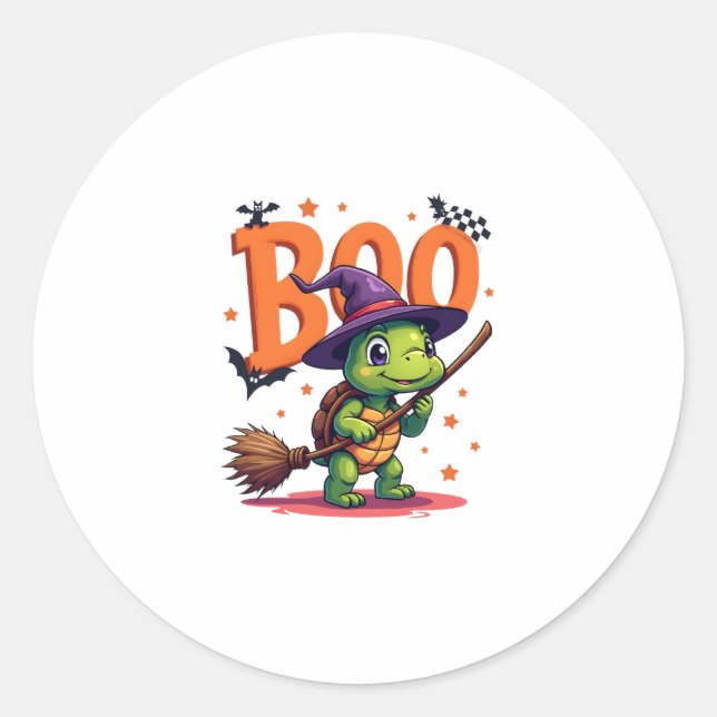 Turtle Tortoise Boo Witch Trick Or Treat Halloween Classic Round Sticker (Front)