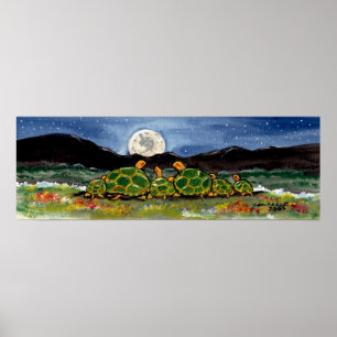 Turtle Tortoise Family Watching Moon Night Poster