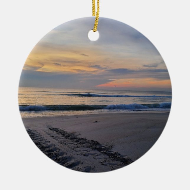Turtle Tracks at Sunrise Ceramic Ornament (Front)