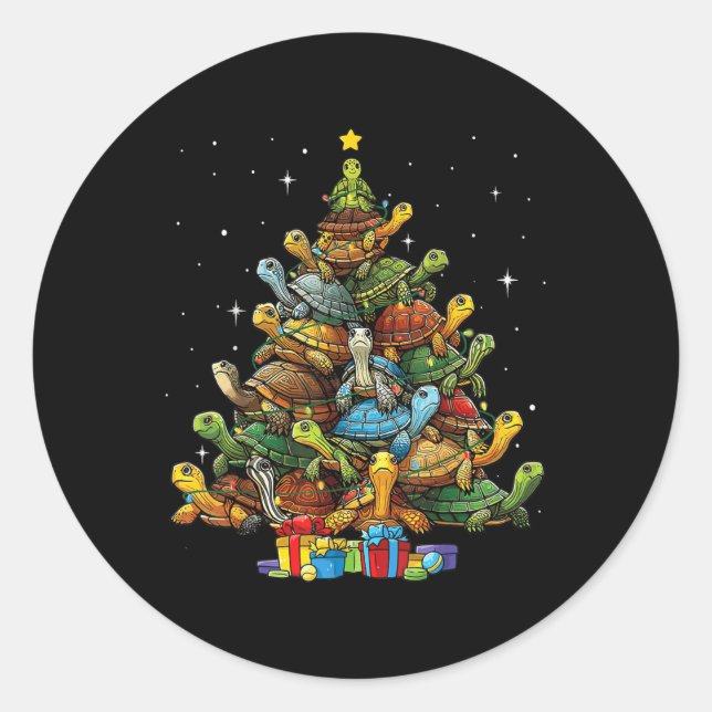 Turtle Tree Christmas Tree Adorable Turtle Christm Classic Round Sticker (Front)