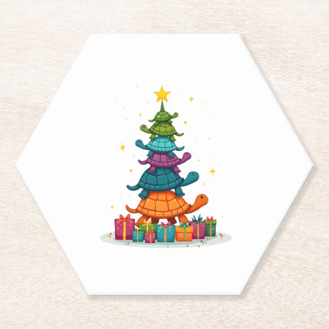 Turtle Tree Christmas Tree Adorable Turtle Christm Paper Coaster (Front)