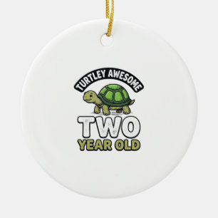 Turtle Two Year Old Birthday Vintage Engraving Shi Ceramic Ornament