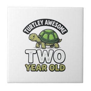 Turtle Two Year Old Birthday Vintage Engraving Shi Ceramic Tile