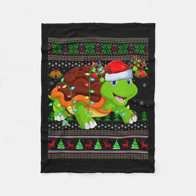 Turtle Ugly Christmas Sweaters Holiday Santa Cute  Fleece Blanket (Front)