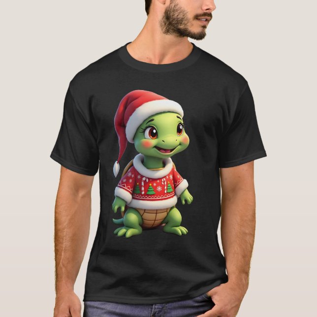 Turtle Ugly Sweater Santa Hat Christmas T-Shirt (1 (Front)