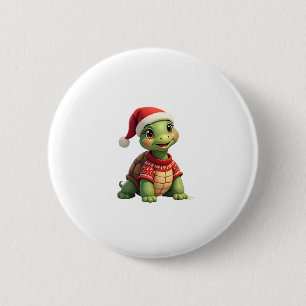 Turtle Ugly Sweater Santa Hat Christmas T-Shirt (1 6 Cm Round Badge