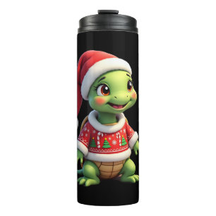 Turtle Ugly Sweater Santa Hat Christmas T-Shirt (1 Thermal Tumbler
