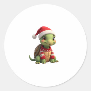 Turtle Ugly Sweater Santa Hat Christmas T-Shirt (2 Classic Round Sticker