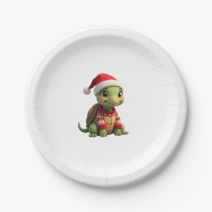 Turtle Ugly Sweater Santa Hat Christmas T-Shirt (2 Paper Plate