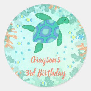 Turtle Under The Sea Birthday Classic Round Sticker