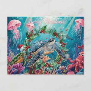 Turtle  Under the Sea Christmas Party  Holiday Postcard