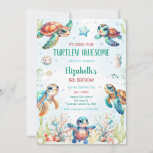 Turtle Under the Sea Ocean Theme Birthday Invitation