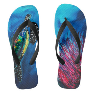 Turtle underwater, Blue Ocean coral reef Thongs