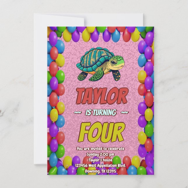Turtle Unique Personalised Birthday Invite Kids (Front)