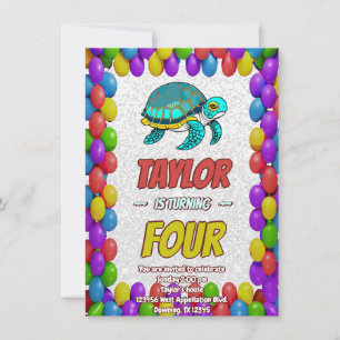 Turtle Unique Personalised Birthday Invite Kids
