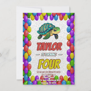 Turtle Unique Personalised Birthday Invite Kids
