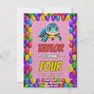 Turtle Unique Personalised Birthday Invite Kids