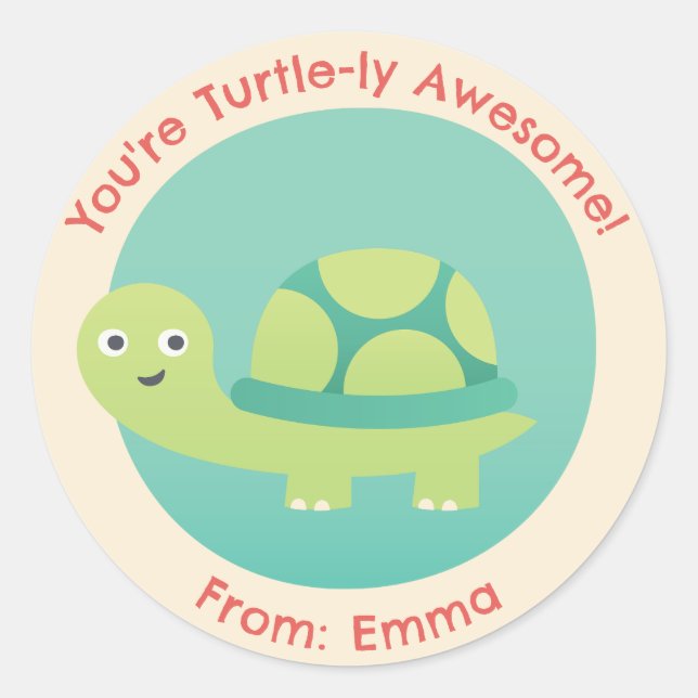 Turtle Valentine Stickers - Cute Personalised Kids (Front)