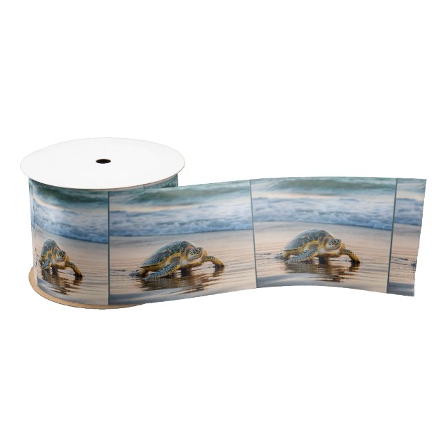Turtle Walking On Wet Beach Sand Satin Ribbon (Spool)