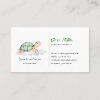 Turtle watercolor business card green gold