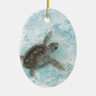 Turtle Watercolor Painting Ceramic Tree Decoration
