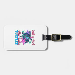 Turtle Watercolor Sea Ocean Just A Girl Who Loves Luggage Tag