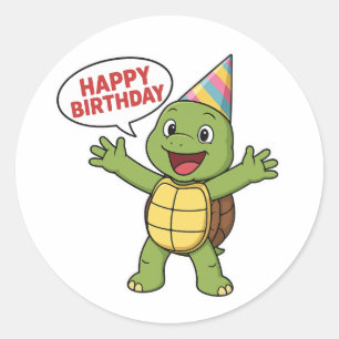 Turtle wishing you Happy Birthday Classic Round Sticker