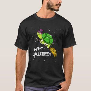 Turtle Witch Broomstick Night Cute Reptile Hallowe T-Shirt