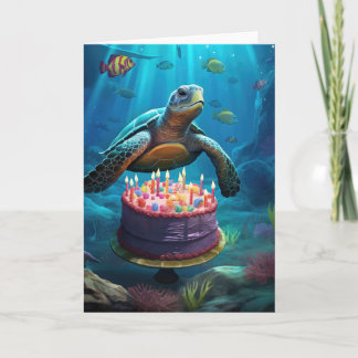 Turtle with a Birthday Cake Card