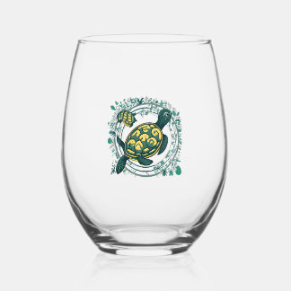 Turtle with Baby Stemless Wine Glass