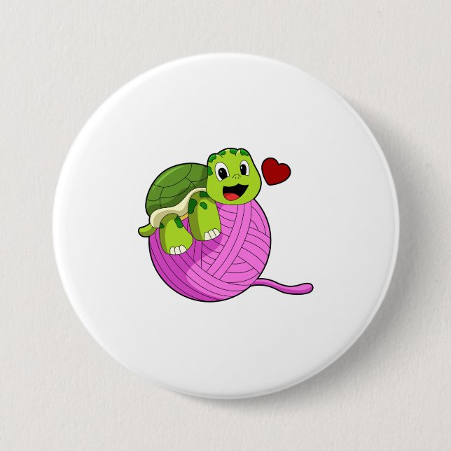 Turtle with Ball of Wool 7.5 Cm Round Badge (Front)