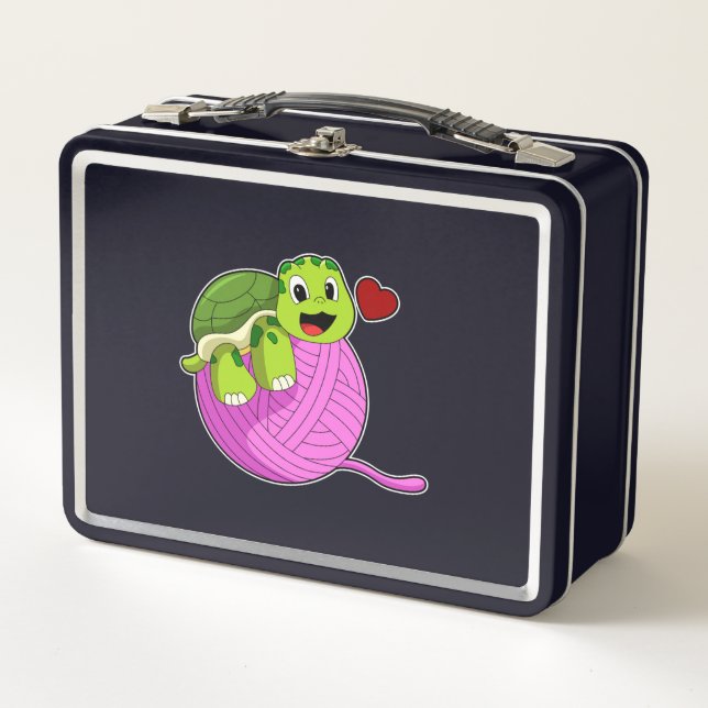 Turtle with Ball of Wool Metal Lunch Box (Front)