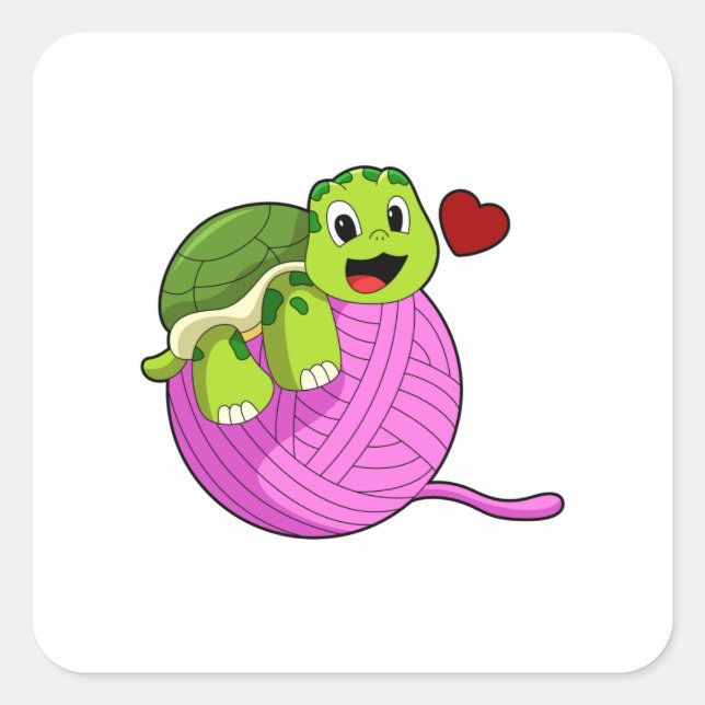 Turtle with Ball of Wool Square Sticker (Front)