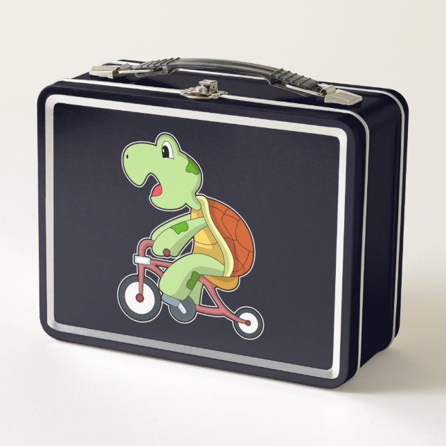 Turtle with Bicycle Metal Lunch Box (Front)