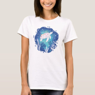 Turtle with Corals in Ocean Paper Art Illustration T-Shirt