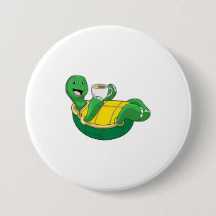Turtle with Cup of Coffee 7.5 Cm Round Badge
