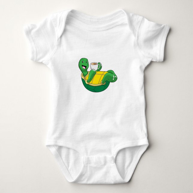 Turtle with Cup of Coffee Baby Bodysuit (Front)