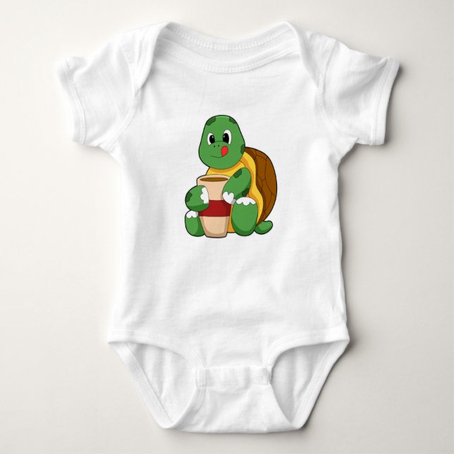 Turtle with Cup of Coffee Baby Bodysuit (Front)